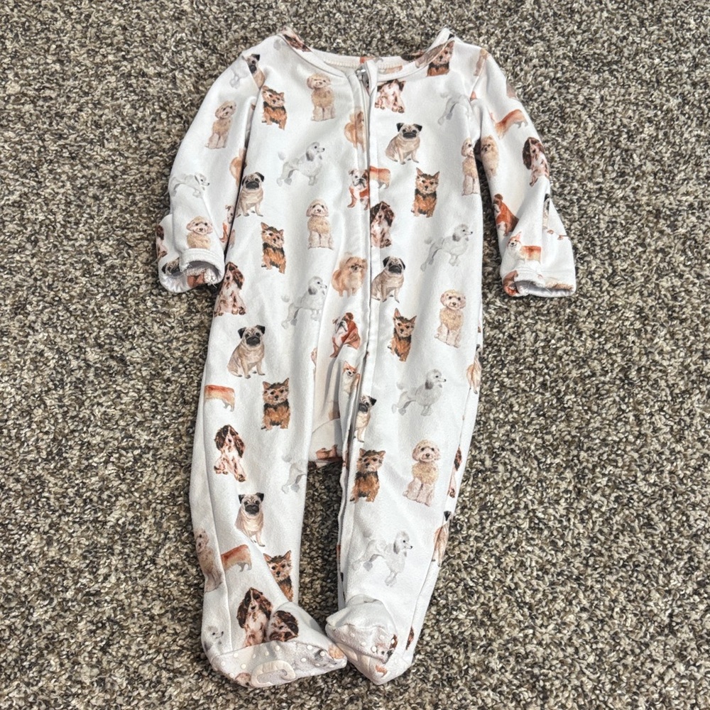 Caden Lane White Baby Footed One-Piece with Puppy Prints